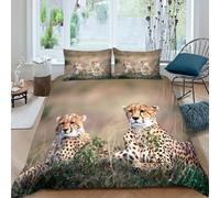 3D Print Comfortable Microfibre Cheetahs In Quilt Cover Sets Breathable Bedding Set w/ Pillow Shams Wild Animal Duvet Cover All Season Easy Care Machine Washable for Men Women Kids Double（200x200cm）