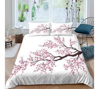 3D Print Comfortable Microfibre cherry_blossom Duvet Cover Easy Care Bedding Set w/Pillowcases spring_floral_art Comforter Cover All Season Breathable Washable for Bedroom Decor Double（200x200cm）
