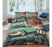 3D Print Comfortable Microfibre Classic car poster Quilt Cover Set Easy Care Bedding Set with Pillow Cases Retro automotive Bed Quilt Cover All Season Breathable Washable for Couples King（220x240cm）