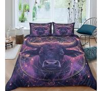 3D Print Comfortable Microfibre Cosmic Bull Quilt Cover Set Breathable Bedding Set w/Pillow Shams Mythical Astrology Art Duvet Cover All Season, Easy Care, Washable for All Single（135x200cm）