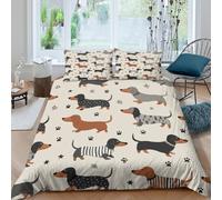 3D Print Comfortable Microfibre Dachshund dogs Comforter Cover Easy Care Bedding Set w/ Pillowcase Cartoon playful style Duvet Cover All Season Soft Machine Washable for Couples Single（140x200cm）