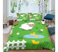 3D Print Comfortable Microfibre Farm animals Bed Quilt Cover Soft Bedding Set with Pillow Cases Cartoon style design Quilt Cover All Season Breathable Washable for Bedroom Decor Single（135x200cm）