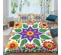 3D Print Comfortable Microfibre FloralPattern Quilt Cover Set Breathable Bedding Set w/ Pillow Shams VintageUkrainianStyle Duvet Cover All Season, Easy Care, Washable for All Super king（260x220cm）