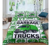 3D Print Comfortable Microfibre Garbage truck Quilt Cover Set Soft Bedding Set w/Pillowcases Green recycling theme art Comforter Cover All Season, Easy Care, Washable for All Super king（260x220cm）