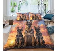 3D Print Comfortable Microfibre German Shepherd puppies Quilt Cover Set Breathable Bedding Set w/Pillow Shams Digital art Duvet Cover All Season, Easy Care, Washable for All Single（140x200cm）