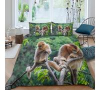 3D Print Comfortable Microfibre Golden monkeys Quilt Cover Set Soft Bedding Set w/ Pillowcases Wild forest animals Comforter Cover All Season Easy Care, Washable for Men Women Kids Single（140x200cm）