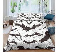 3D Print Comfortable Microfibre Halloween bats Quilt Cover Set Soft Bedding Set w/ Pillowcases grunge horror design Comforter Cover All Season Easy Care, Washable for Men Women Kids Double（200x200cm）