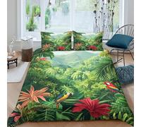 3D Print Comfortable Microfibre Jungle scene Quilt Cover Set Soft Bedding Set w/ Pillowcases Tropical wildlife illust Comforter Cover All Season, Easy Care, Washable for All Single（135x200cm）