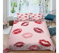 3D Print Comfortable Microfibre Lipstick kisses Comforter Cover Easy Care Bedding Set w/ Pillowcase Romantic pattern design Duvet Cover All Season Soft Machine Washable for Couples Double（200x200cm）