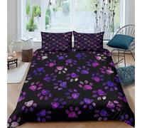 3D Print Comfortable Microfibre Purple paw prints Duvet Cover Easy Care Bedding Set w/ Pillowcases Abstract animal Comforter Cover All Season Breathable Washable for Bedroom Decor Single（135x200cm）