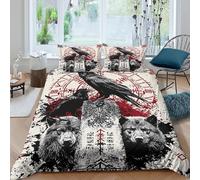 3D Print Comfortable Microfibre Raven symbol Quilt Cover Set Soft Bedding Set w/Pillowcases Mythical tattoo art Comforter Cover All Season Easy Care, Washable for Men Women Kids Double（200x200cm）