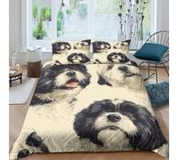 3D Print Comfortable Microfibre ShihTzuDogArt Comforter Cover Breathable Bedding Set w/ Pillow Cases HanddrawnPetPortrait Quilt Cover All Season Soft Washable for Boys Girls Kids Single（140x200cm）