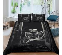 3D Print Comfortable Microfibre Skeleton couple Quilt Cover Set Soft Bedding Set w/Pillowcases Gothic romantic art Comforter Cover All Season Easy Care, Washable for Men Women Kids Single（140x200cm）