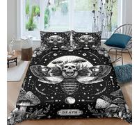 3D Print Comfortable Microfibre Skull moth Comforter Cover Breathable Bedding Set w/Pillow Cases gothic fantasy art Quilt Cover All Season Soft Washable for Boys Girls Kids Super king（260x220cm）