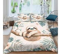 3D Print Comfortable Microfibre sloth hanging branch Quilt Cover Set Soft Bedding Set w/ Pillowcases tropical floral Comforter Cover All Season, Easy Care, Washable for All Super king（260x220cm）
