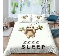 3D Print Comfortable Microfibre Sloth sleeping Quilt Cover Set Breathable Bedding Set w/ Pillow Shams Cartoon animal illust Duvet Cover All Season, Easy Care, Washable for All Double（200x200cm）