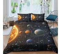 3D Print Comfortable Microfibre SolarSystem Quilt Cover Set Easy Care Bedding Set with Pillow Cases SpaceScienceIllustration Bed Quilt Cover All Season Breathable Washable for Couples King（220x240cm）