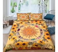 3D Print Comfortable Microfibre Sunflower art Quilt Cover Set Soft Bedding Set w/Pillowcases Vintage astrology design Comforter Cover All Season, Easy Care, Washable for All Double（200x200cm）