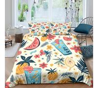 3D Print Comfortable Microfibre TropicalFruit Quilt Cover Set Soft Bedding Set w/ Pillowcases SummerVibesIllustration Comforter Cover All Season Easy Care, Washable for Men Women Kids King（220x240cm）