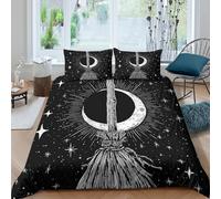 3D Print Comfortable Microfibre Witch broom Comforter Cover Easy Care Bedding Set with Matching Pillowcase Night magic style Duvet Cover All Season Soft Machine Washable for Couples Single（135x200cm）