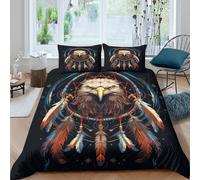3D Print Comfy Microfiber Eagle Dreamcatcher Bedding Quilt Cover Easy Care Bedding Set w/ Pillow Shams Native American Style Bed Quilt Cover All Season Washable Kids Teens Boys Girls King（220x240cm）