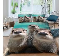 3D Print Comfy Microfiber Otter underwater Bedding Quilt Cover Easy Care Bedding Pillow Shams Cute animal photography Bed Quilt Cover All Season Washable Kids Teens Boys Girls Single(135x200cm)