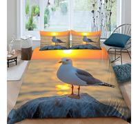3D Print Comfy Microfiber Seagull at sunset Bedding Quilt Cover Easy Care Bedding Set with Pillow Shams Nature scene Bed Quilt Cover All Season Washable for Kids Teens Boys Girls Single（140x200cm）