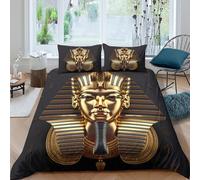 3D Print Comfy Microfibre Ancient Pharaoh Duvet Cover All Season Bedding Set with Pillow Shams Egyptian Royal Quilt Cover Set Breathable Easy Care Machine Washable for Bedroom Decor Double（200x200cm）