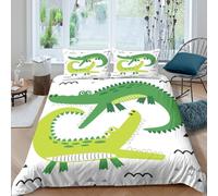 3D Print Comfy Microfibre Crocodile cartoon Duvet Cover Set Breathable Bedding Set w/ Pillow Cases Kids room decor style Bed Quilt Cover All Season Soft Washable for Boys Girls Kids Single（135x200cm）