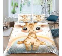 3D Print Comfy Microfibre cute giraffe baby Comforter Cover Breathable Bedding Set with Pillowcases cartoon illust Quilt Cover All Season Easy Care Machine Washable for Home Decor Single（140x200cm）