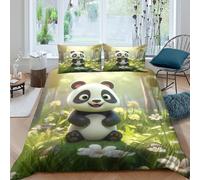 3D Print Comfy Microfibre Cute panda sitting Bedding Quilt Cover Breathable Bedding Set w/ Pillowcase Cartoon forest scene Comforter Cover All Season Washable for Home Decor Super king（260x220cm）