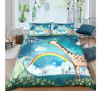 3D Print Comfy Microfibre Giraffe under stars Duvet Cover All Season Bedding Set with Pillow Shams Fantasy cartoon Quilt Cover Set Breathable Easy Care, Washable for Bedroom Decor Single（135x200cm）
