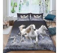 3D Print Comfy Microfibre horses galloping Bed Quilt Cover Easy Care Bedding Set w/ Pillow Shams Wild nature scene Quilt Cover Set All Season Breathable Washable Boys Girls Kids Double(200x200cm)