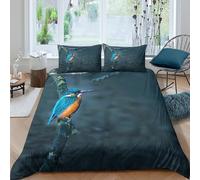 3D Print Comfy Microfibre Kingfisher perched Duvet Cover Set Breathable Bedding Set w/ Pillow Cases Nature wildlife scene Bed Quilt Cover All Season Soft for Boys Girls Kids Double（200x200cm）