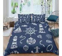 3D Print Comfy Microfibre nautical symbols Bedding Quilt Cover Breathable Bedding Set w/ Pillowcase hand drawn sea theme Comforter Cover Set All Season Machine Washable for Home Decor King（220x240cm）