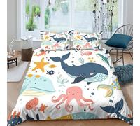 3D Print Comfy Microfibre Ocean creatures Bedding Quilt Cover Breathable Bedding Set w/ Pillowcase Cartoon sea life design Comforter Cover All Season Machine Washable for Home Decor Single（140x200cm）