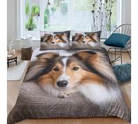 3D Print Comfy Microfibre Shetland Sheepdog Bed Quilt Cover Easy Care Bedding Sets with Pillowcases Cute pet companion Quilt Cover Sets All Season Machine Washable for Boys Girls Kids King（220x240cm）