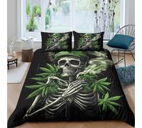 3D Print Comfy Microfibre Skull with hat Duvet Cover Set Breathable Bedding Set with Pillow Cases Cannabis leaf Style Bed Quilt Cover All Season Soft for Boys Girls Kids Super king（260x220cm）