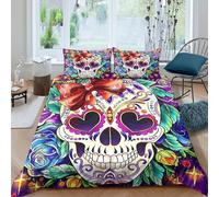 3D Print Comfy Microfibre sugar skull Duvet Cover Set Breathable Bedding Set with Pillow Cases colorful folk art Bed Quilt Cover All Season Soft Washable for Boys Girls Kids Super king（260x220cm）