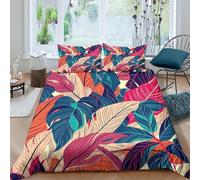 3D Print Comfy Microfibre TropicalLeafPattern Duvet Cover Set Breathable Bedding Set w/ Pillow Cases VibrantBotanicalArt Bed Quilt Cover All Season Soft Washable for Boys Girls Kids Double（200x200cm）