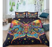 3D Print Comfy Microfibre vibrant moth art Comforter Cover Breathable Bedding Set w/Pillowcases psychedelic fantasy Quilt Cover All Season Easy Care, Washable for Home Decor Super king（260x220cm）
