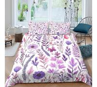 3D Print Comfy Microfibre watercolor flowers Duvet Cover Sets Breathable Bedding Set with Pillow Cases botanical purple Bed Quilt Cover Easy Care Machine Washable for Home Decor Super king（260x220cm）