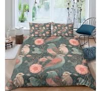 3D Print Cosy Microfiber Birds among flowers Quilt Cover Sets Breathable Bedding Set w/ Pillowcase Vintage botanical Duvet Cover All Season Machine Washable for Bedroom Decoration Double（200x200cm）