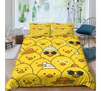 3D Print Cosy Microfiber cute yellow chicks Quilt Cover All Season Bedding Sets with Matching Pillowcase cartoon playful style Duvet Cover All Season Washable for Bedroom Decor Single（140x200cm）