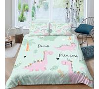 3D Print Cosy Microfiber Dino princess Quilt Cover Breathable Bedding Sets with Matching Pillowcase Cartoon cute dinosaur Comforter Cover All Season, Easy Care, Washable for All Single（135x200cm）