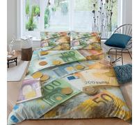 3D Print Cosy Microfiber euro banknotes Quilt Cover Sets Breathable Bedding Set w/ Pillowcase currency collection style Duvet Cover All Season Machine Washable for Bedroom Decoration King（220x240cm）