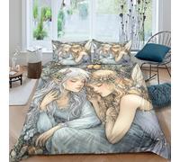 3D Print Cosy Microfiber Fairy sisters Quilt Cover All Season Bedding Sets with Matching Pillowcase Fantasy art illustration Duvet Cover All Season Machine Washable for Bedroom Decor King（220x240cm）