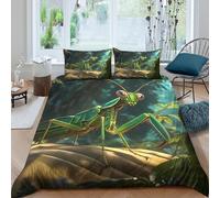 3D Print Cosy Microfiber green praying mantis Quilt Cover Breathable Bedding Sets with Matching Pillowcase digital illust Comforter Cover All Season, Easy Care, Washable for All Super king（260x220cm）
