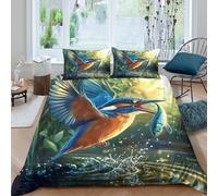 3D Print Cosy Microfiber Kingfisher hunting Quilt Cover Sets Breathable Bedding Set w/ Pillowcase Nature wildlife Duvet Cover All Season Machine Washable for Bedroom Decoration Double（200x200cm）
