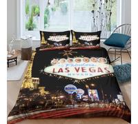 3D Print Cosy Microfiber Las Vegas Night Quilt Cover All Season Bedding Sets with Matching Pillowcase Vibrant City Lights Duvet Cover All Season Machine Washable for Bedroom Decor Double（200x200cm）